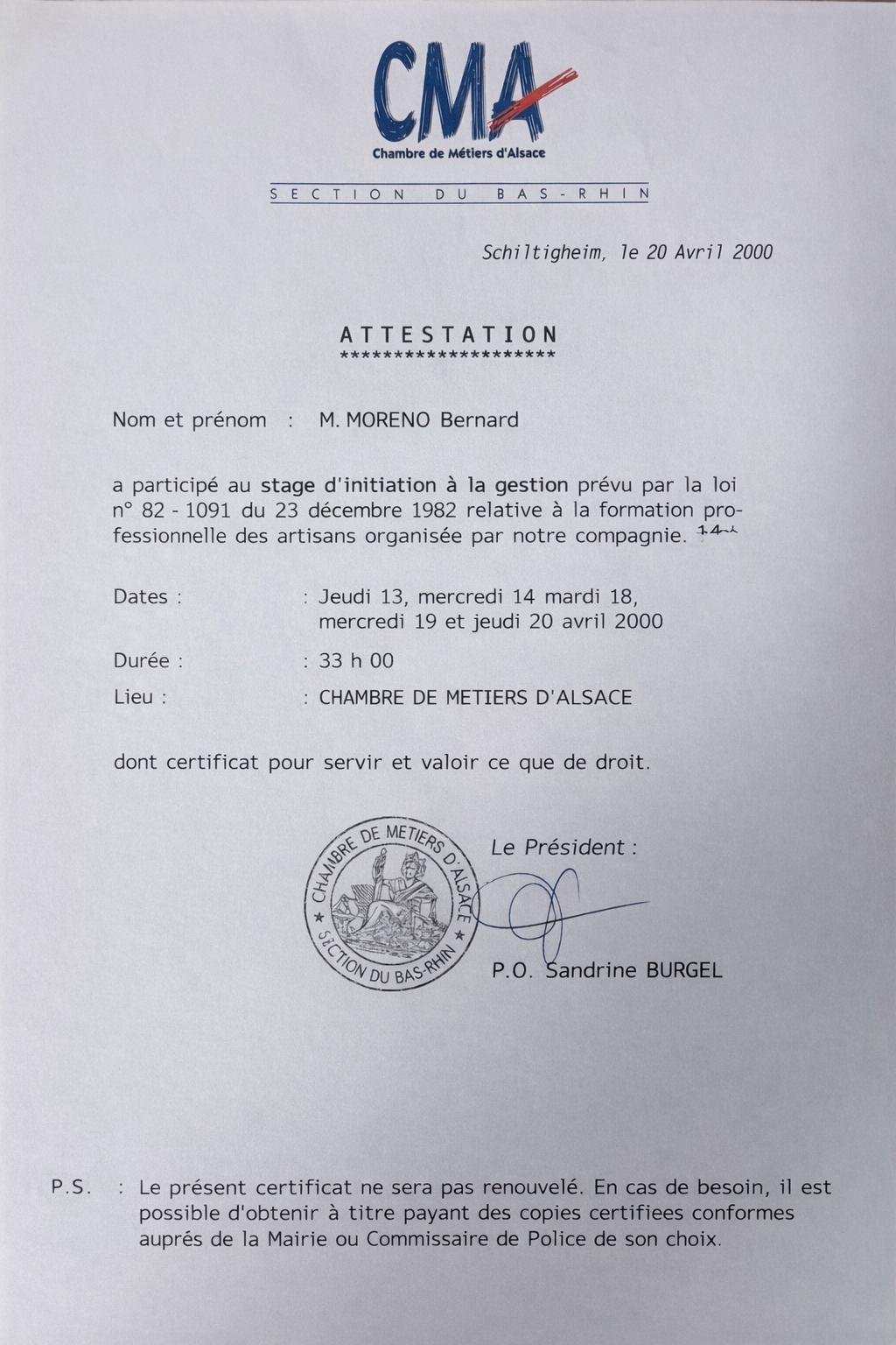 Attestation de formation